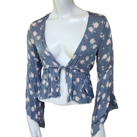 Don't Ask Why Blue & Pink Floral Tie Front Jacket (OS) - Picture 2 of 5